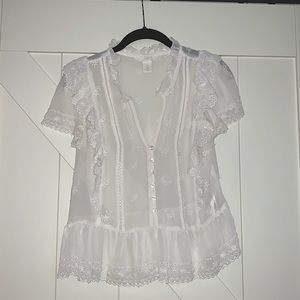 H&M white sheer lace shirt For Sale